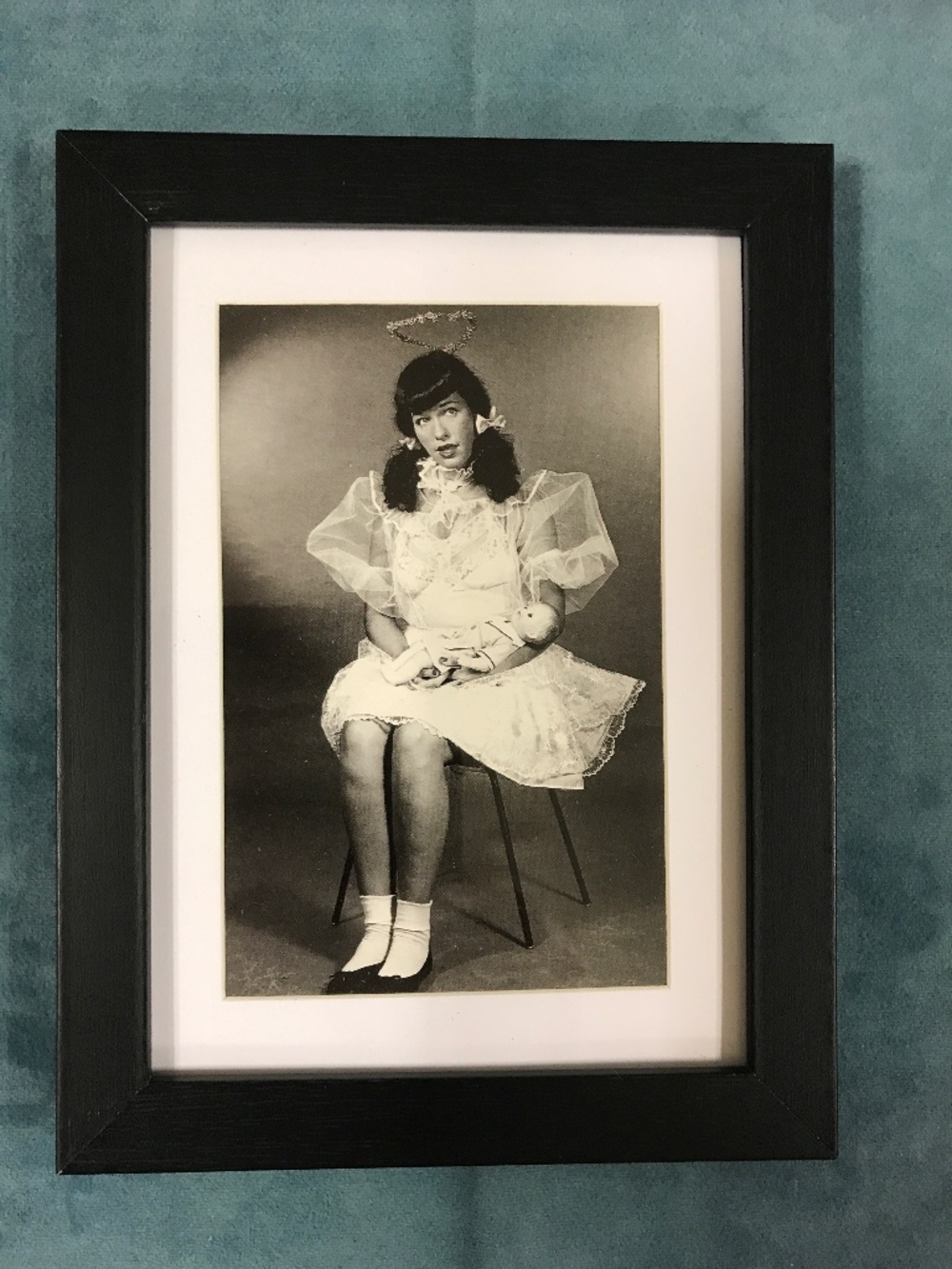 Bettie Page Pin Up Girl Matted and Framed Postcard/Print 6” x 8"